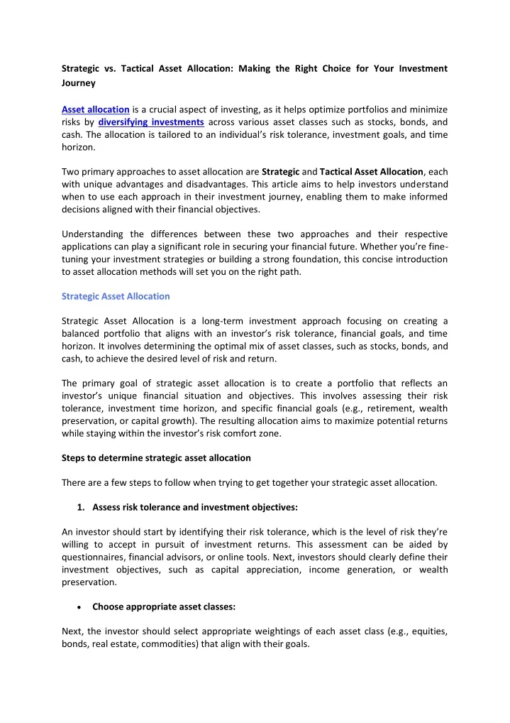 strategic vs tactical asset allocation making