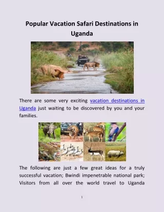 Popular Vacation Safari Destinations in Uganda
