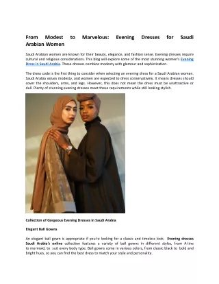 From Modest to Marvelous: Evening Dresses for Saudi Arabian Women