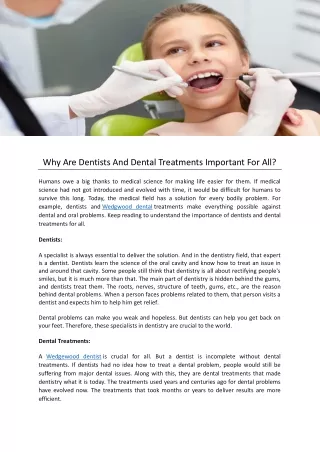 Why Are Dentists And Dental Treatments Important For All