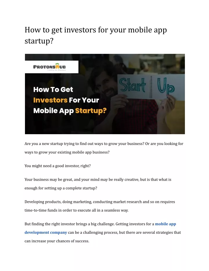 how to get investors for your mobile app startup