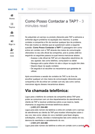 Como Posso Contactar a TAP?