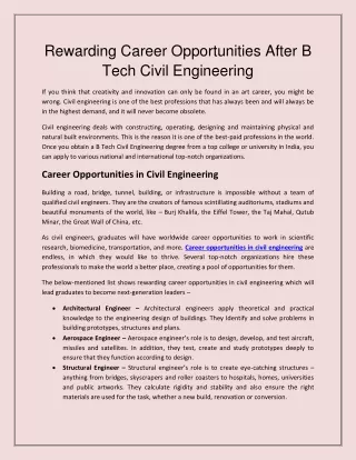 Rewarding Career Opportunities After B Tech Civil Engineering