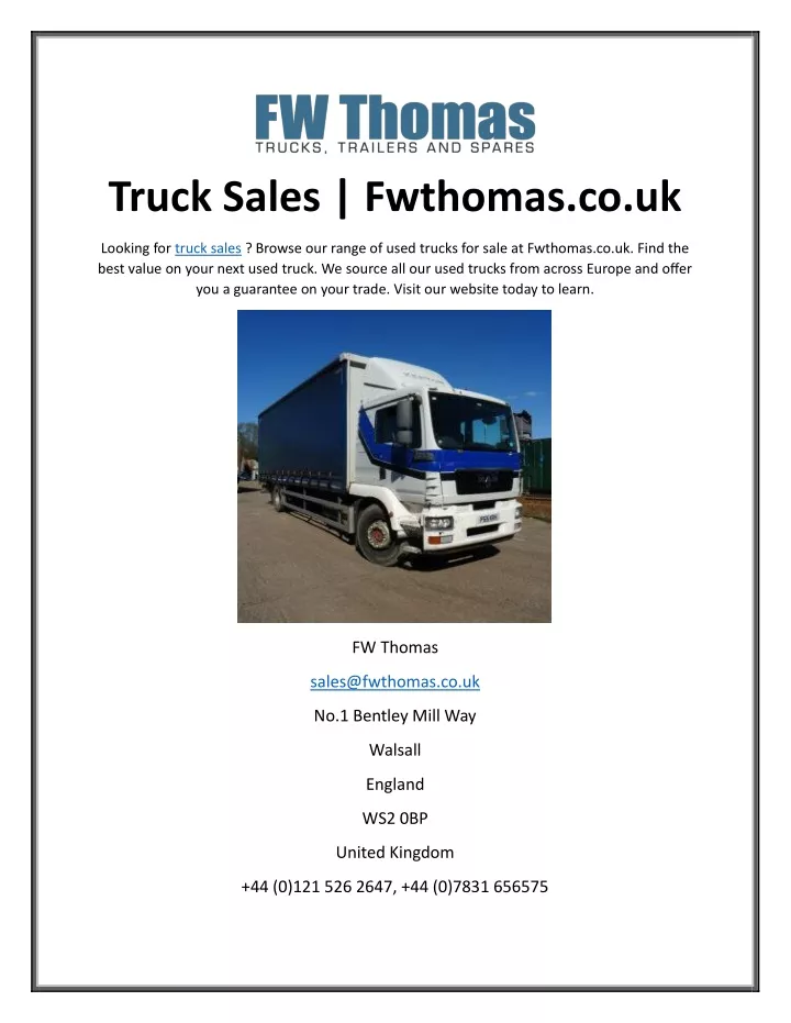 truck sales fwthomas co uk