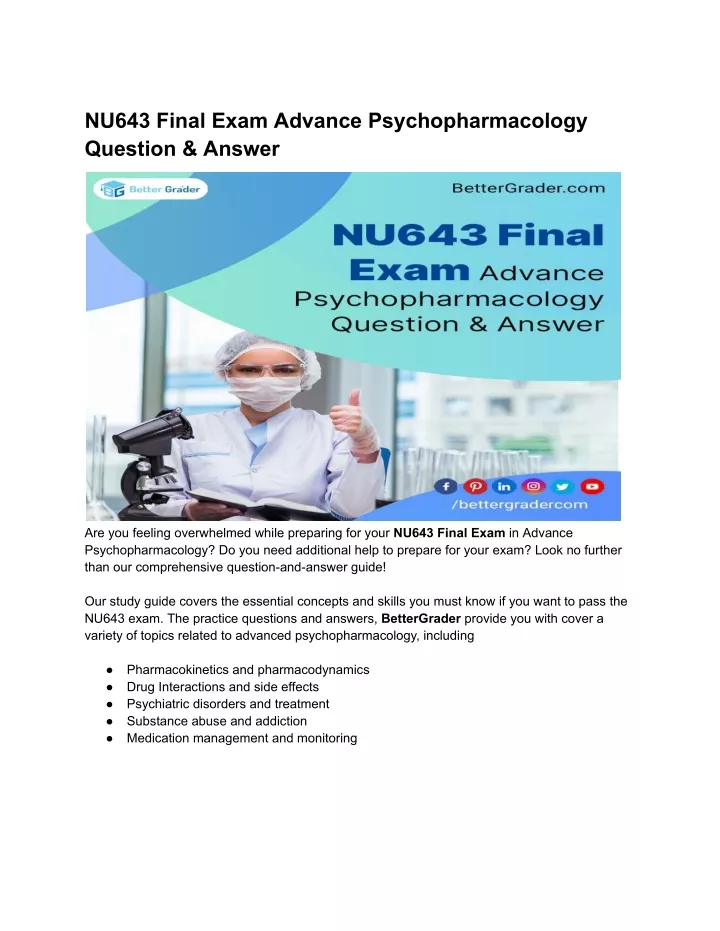 nu643 final exam advance psychopharmacology
