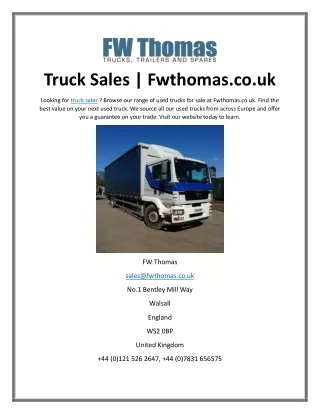 Truck Sales | Fwthomas.co.uk