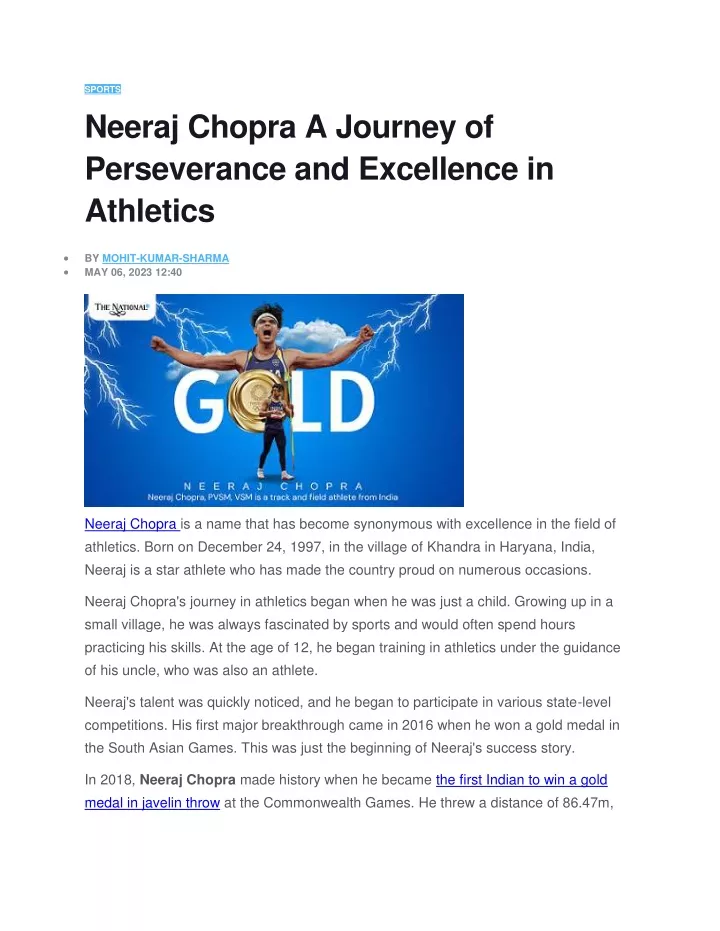 sports neeraj chopra a journey of perseverance