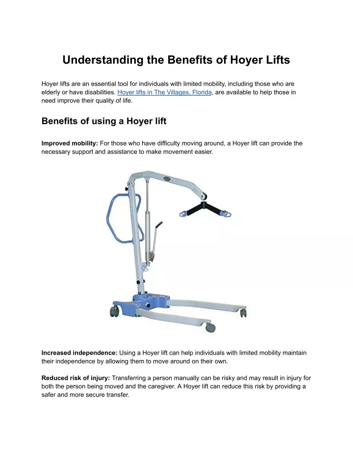 understanding the benefits of hoyer lifts