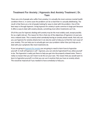 treatment for anxiety hypnosis and anxiety