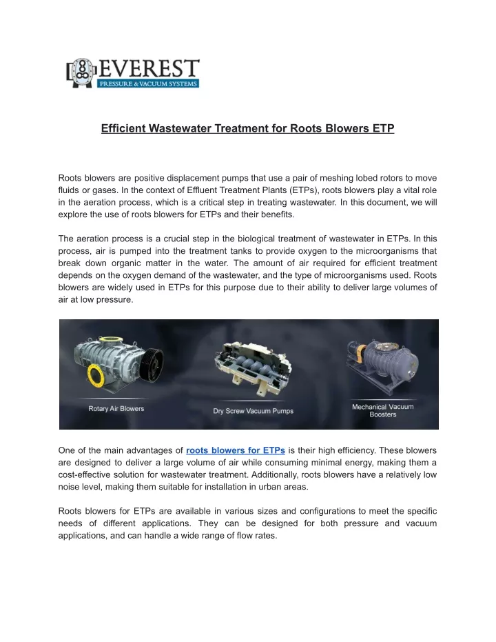 efficient wastewater treatment for roots blowers