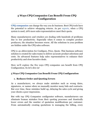 5 Way CPQ Companies Can Benefit From CPQ Configuration