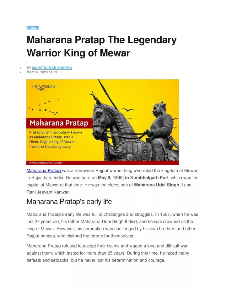 article maharana pratap the legendary warrior