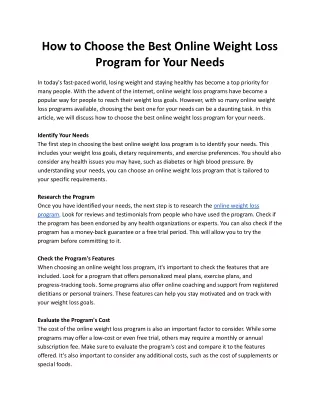 How to Choose the Best Online Weight Loss Program for Your Needs