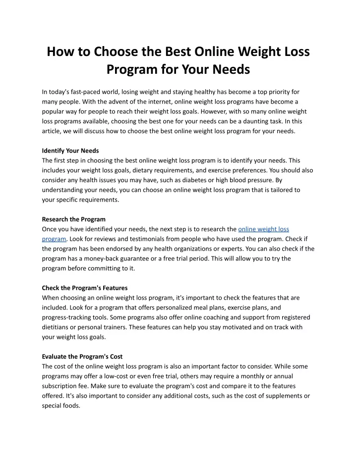 how to choose the best online weight loss program