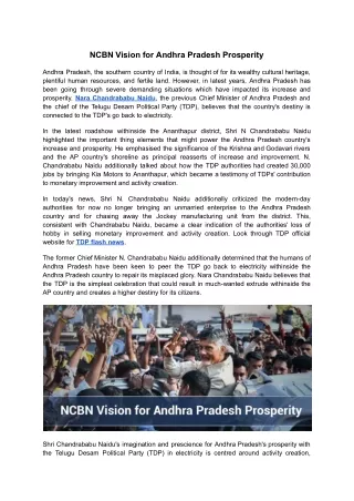 NCBN Vision for Andhra Pradesh Prosperity