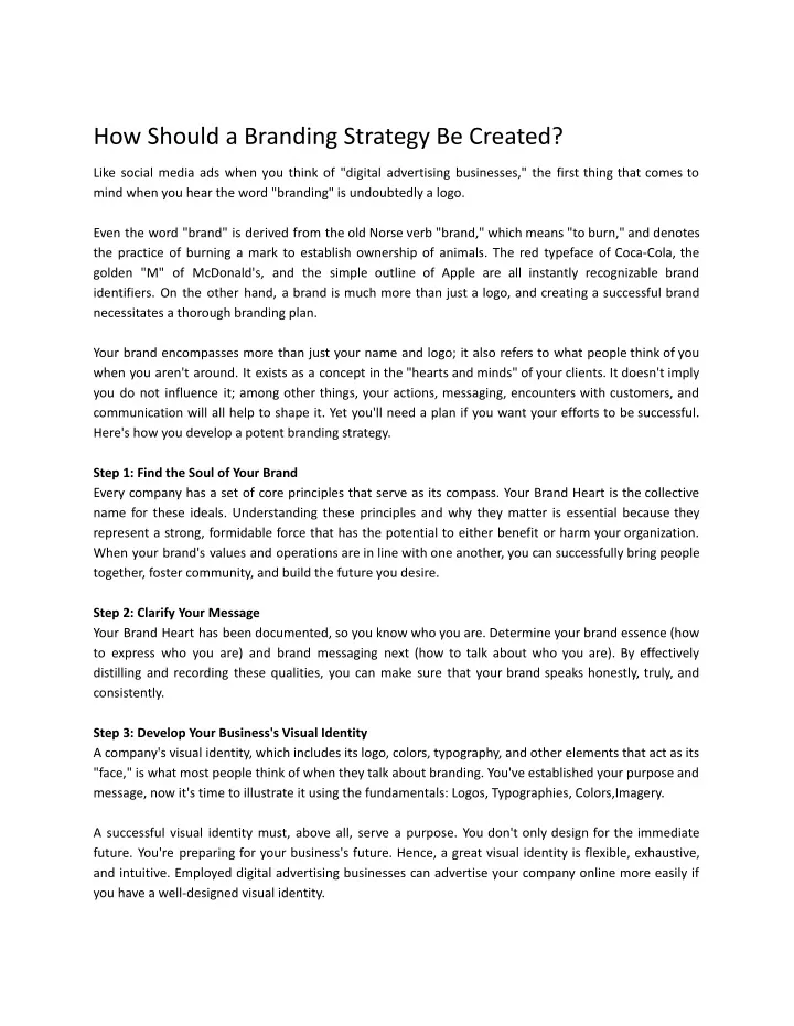 how should a branding strategy be created
