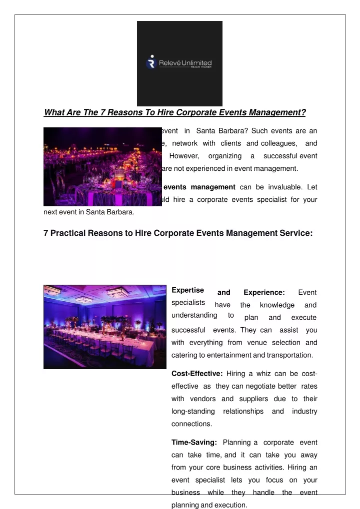 what are the 7 reasons to hire corporate events