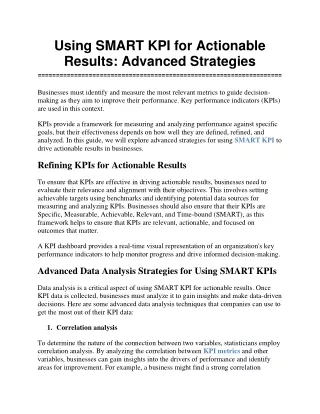 using smart kpi for actionable results advanced
