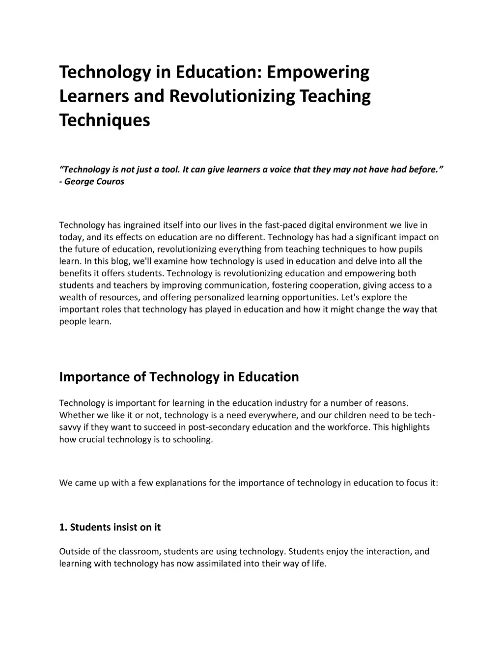 PPT - The Importance and Benefits of Technology in Education PowerPoint ...