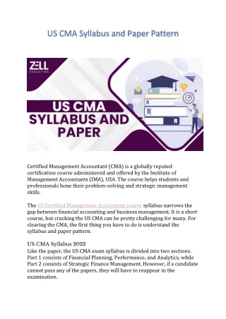 US CMA Syllabus and Paper Pattern