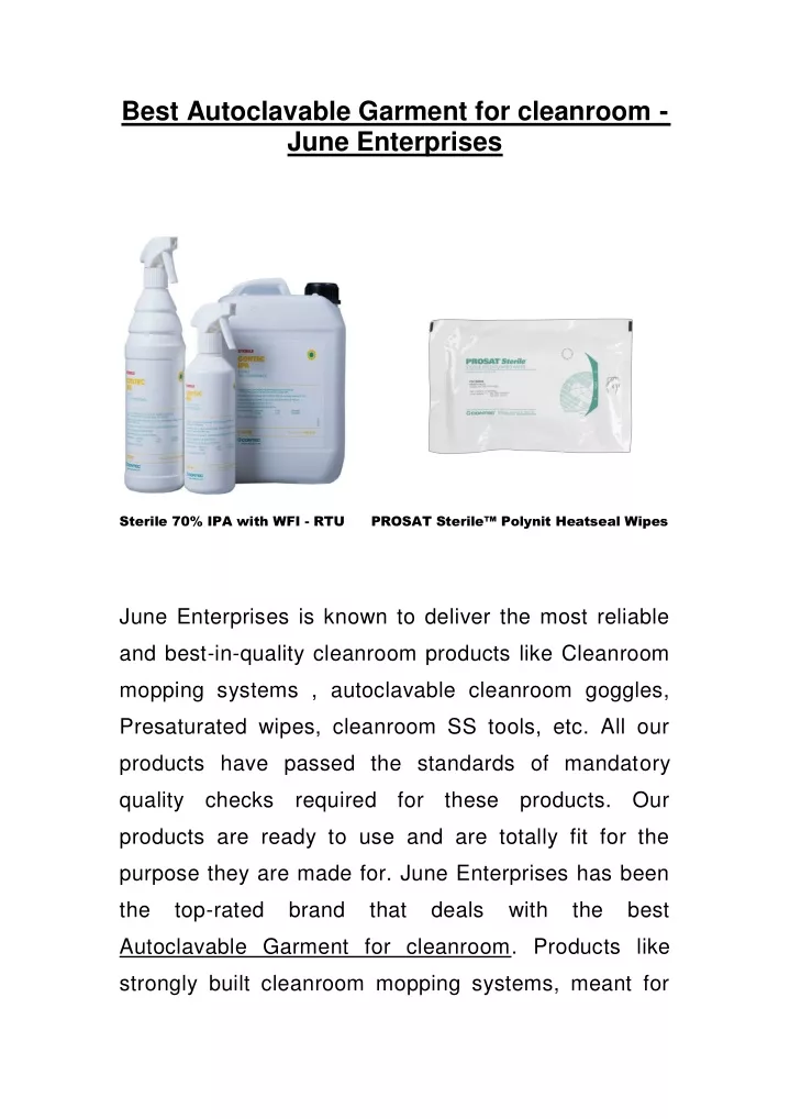 best autoclavable garment for cleanroom june