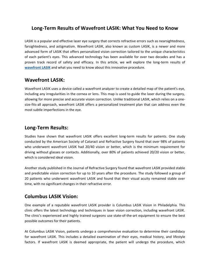 long term results of wavefront lasik what