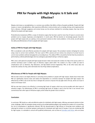 prk for people with high myopia is it safe