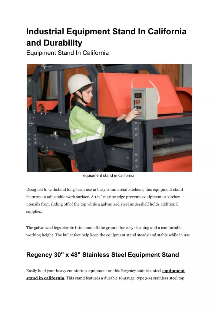 industrial equipment stand in california