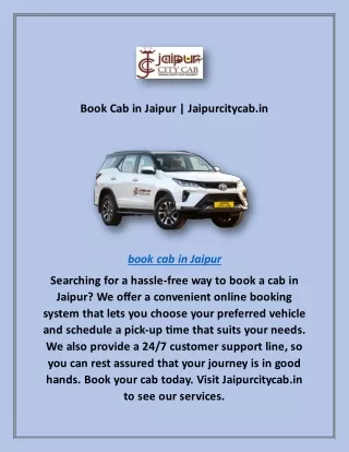 Book Cab in Jaipur | Jaipurcitycab.in