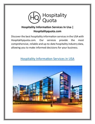 Hospitality Information Services In Usa HoHospitality Informatspitalityquota.com