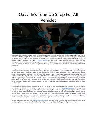 Oakville’s Tune Up Shop For All Vehicles