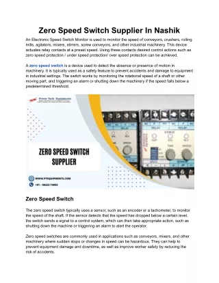 Zero Speed Switch Supplier In Nashik