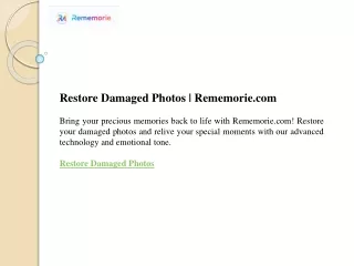 Restore Damaged Photos  Rememorie.com