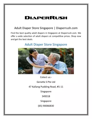 Adult Diaper Store Singapore  Diaperrush.com