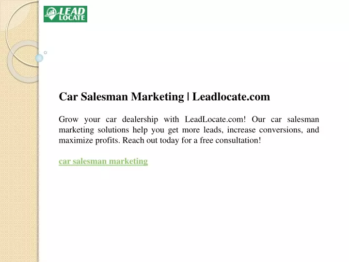 car salesman marketing leadlocate com grow your