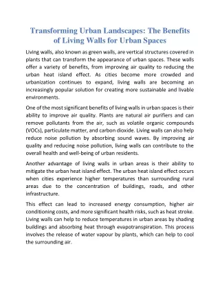 Transforming Urban Landscapes The Benefits of Living Walls for Urban Spaces