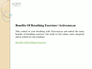Benefits Of Breathing Exercises  Activezen.eu