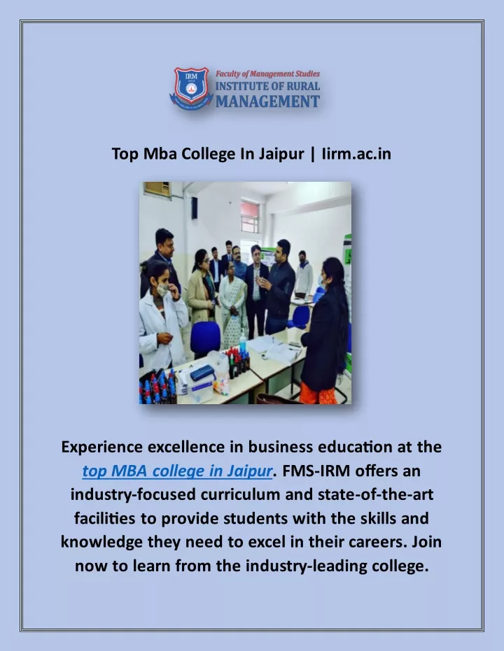 top mba college in jaipur iirm ac in