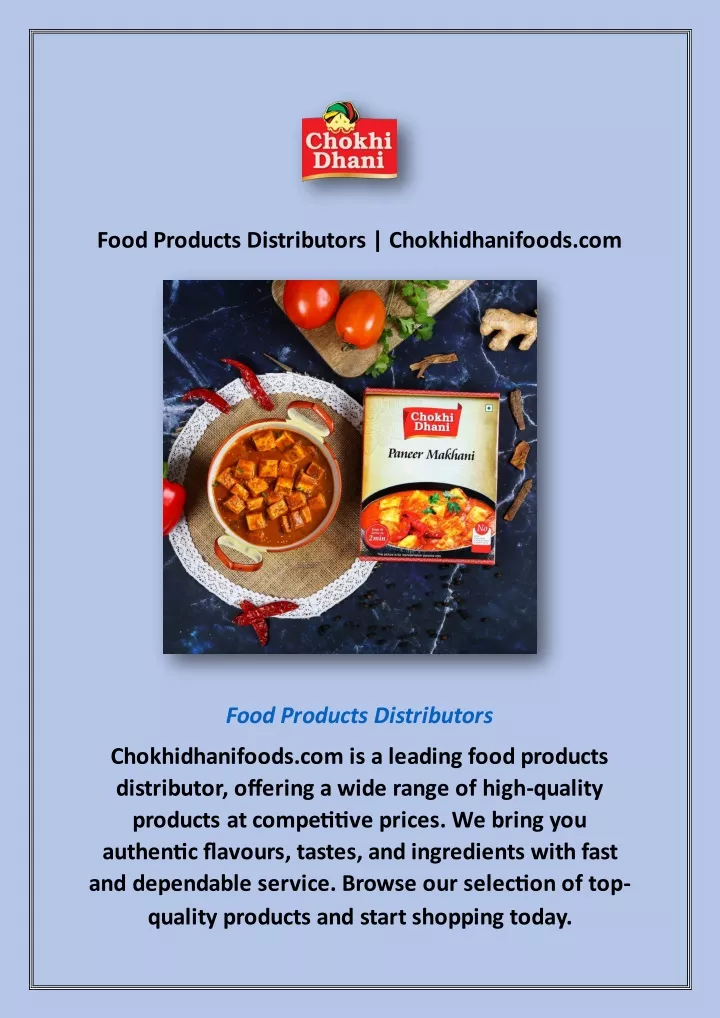 food products distributors chokhidhanifoods com