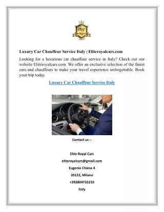 Luxury Car Chauffeur Service Italy  Eliteroyalcars