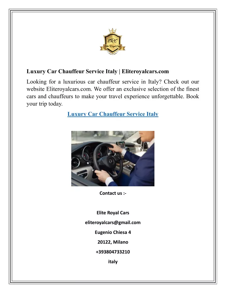 luxury car chauffeur service italy eliteroyalcars