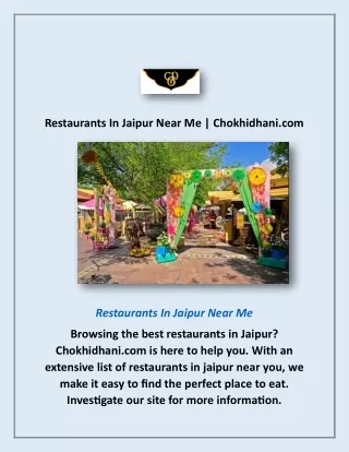 Restaurants In Jaipur Near Me | Chokhidhani.com
