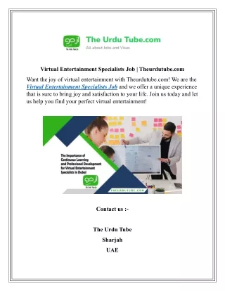 Virtual Entertainment Specialists Job  Theurdutube.com