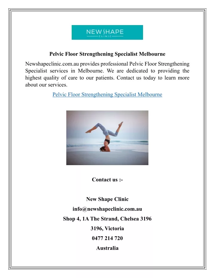 pelvic floor strengthening specialist melbourne