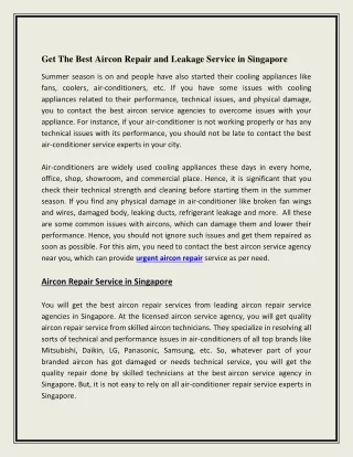 Get the Best Aircon Repair and Leakage Service in Singapore