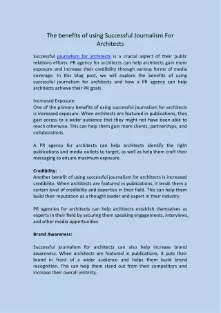 the benefits of using successful journalism