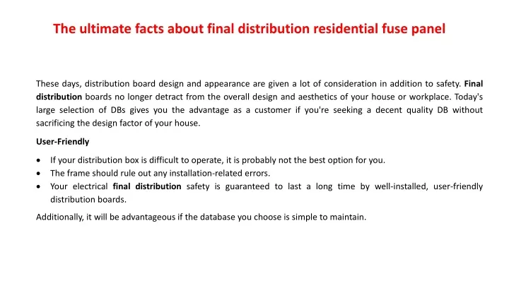 the ultimate facts about final distribution