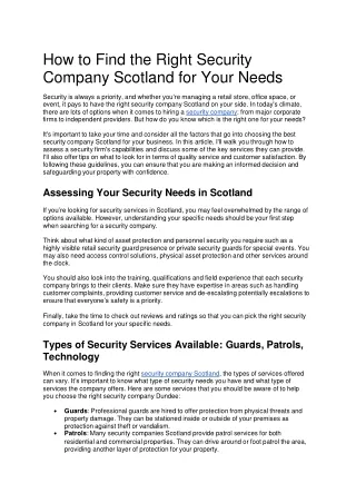 How to Find the Right Security Company Scotland for Your Needs