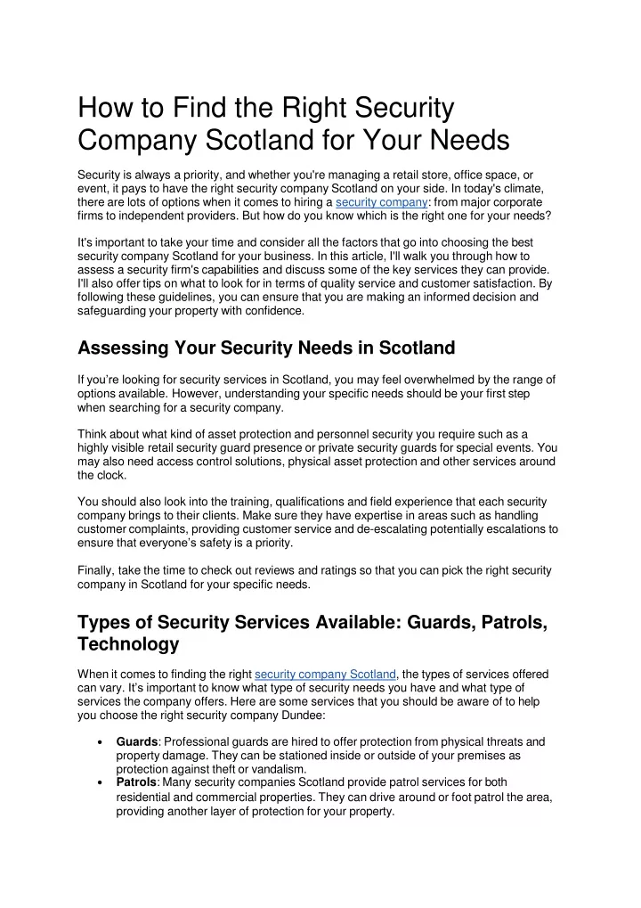 how to find the right security company scotland for your needs