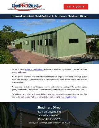 Licensed Industrial Shed Builders In Brisbane - Shedmart Direct